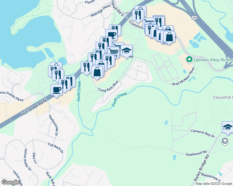 map of restaurants, bars, coffee shops, grocery stores, and more near 13329 Diamond Ridge Drive in Midlothian