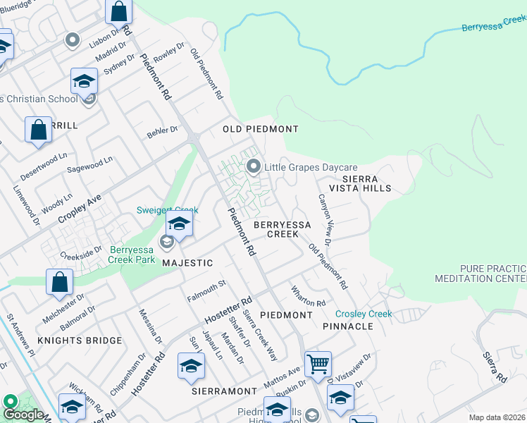 map of restaurants, bars, coffee shops, grocery stores, and more near 3453 Trafalgar Place in San Jose