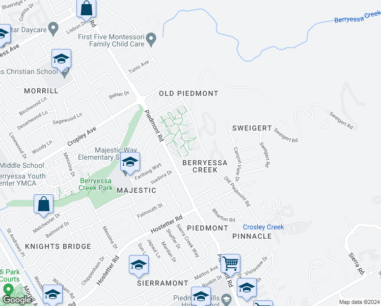 map of restaurants, bars, coffee shops, grocery stores, and more near 3453 Trafalgar Place in San Jose