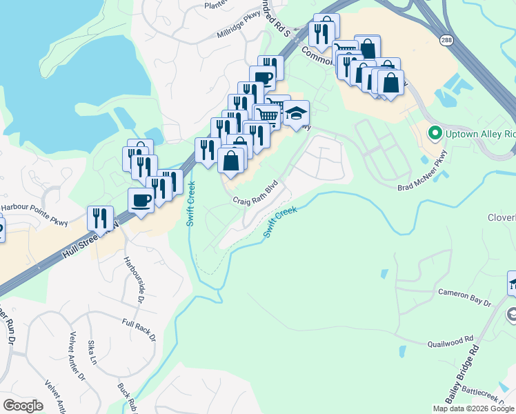 map of restaurants, bars, coffee shops, grocery stores, and more near 5005 Craig Rath Boulevard in Midlothian
