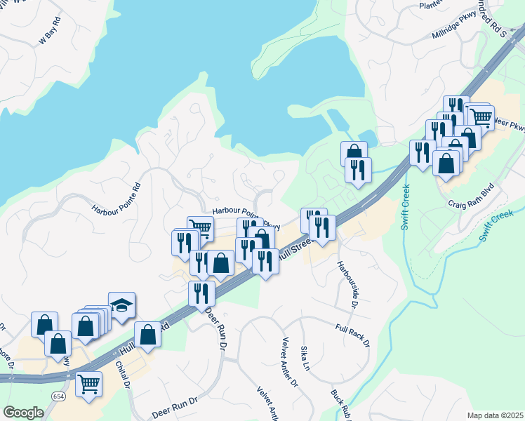 map of restaurants, bars, coffee shops, grocery stores, and more near 5906 Harbour Hill Place in Midlothian