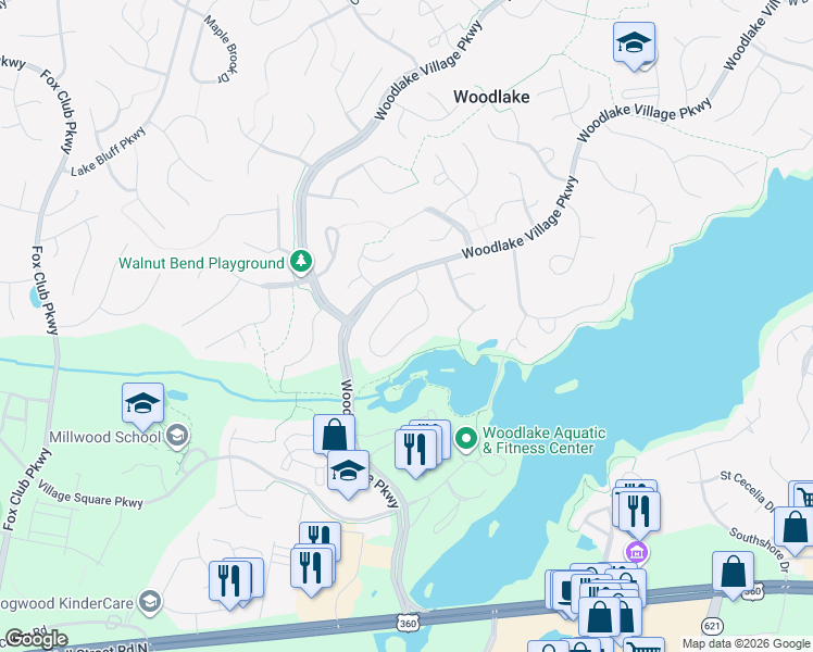 map of restaurants, bars, coffee shops, grocery stores, and more near 6305 Willow Glen Road in Midlothian