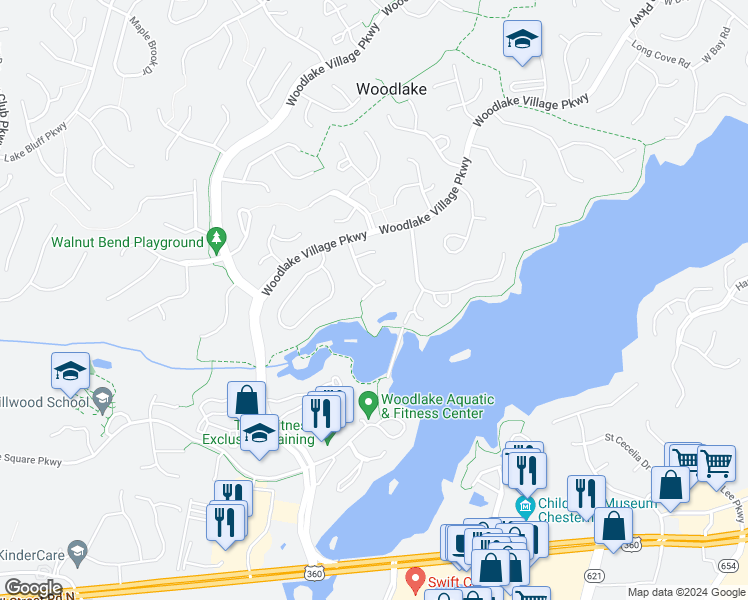 map of restaurants, bars, coffee shops, grocery stores, and more near 14703 Duck Cove Place in Midlothian