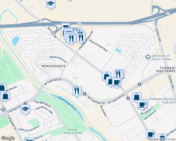 map of restaurants, bars, coffee shops, grocery stores, and more near in San Jose