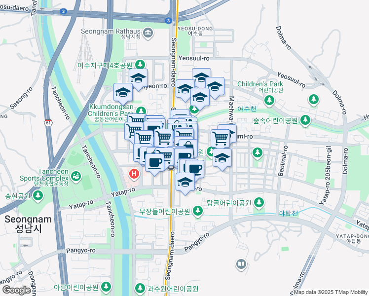 map of restaurants, bars, coffee shops, grocery stores, and more near in Seongnam-si