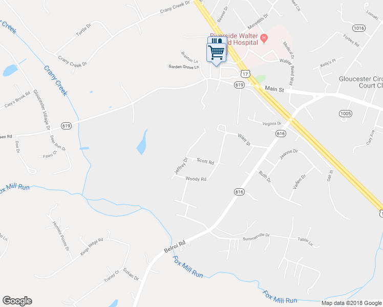 map of restaurants, bars, coffee shops, grocery stores, and more near 5981 Scott Road in Gloucester Courthouse