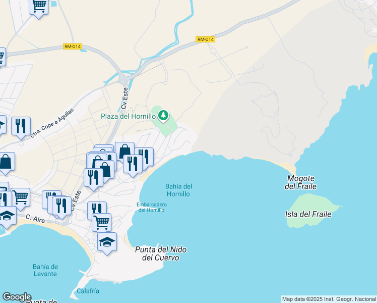 map of restaurants, bars, coffee shops, grocery stores, and more near 22 Calle Juan Goytisolo in Águilas