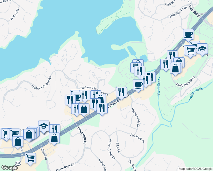 map of restaurants, bars, coffee shops, grocery stores, and more near 5903 Harbour Hill Place in Midlothian