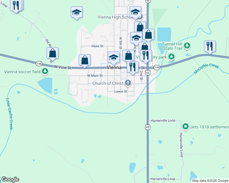 map of restaurants, bars, coffee shops, grocery stores, and more near 302 South 6th Street in Vienna