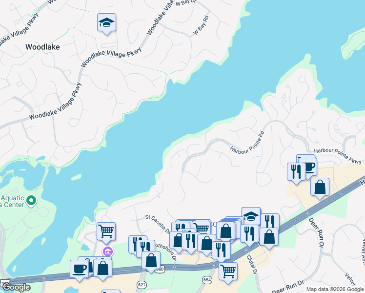 map of restaurants, bars, coffee shops, grocery stores, and more near 13916 Bayport Landing Road in Midlothian