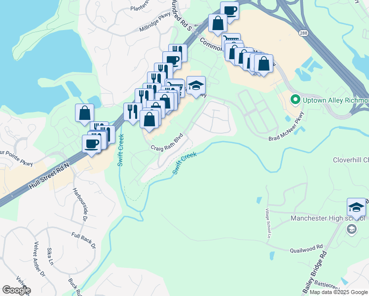 map of restaurants, bars, coffee shops, grocery stores, and more near 13317 Diamond Ridge Drive in Midlothian