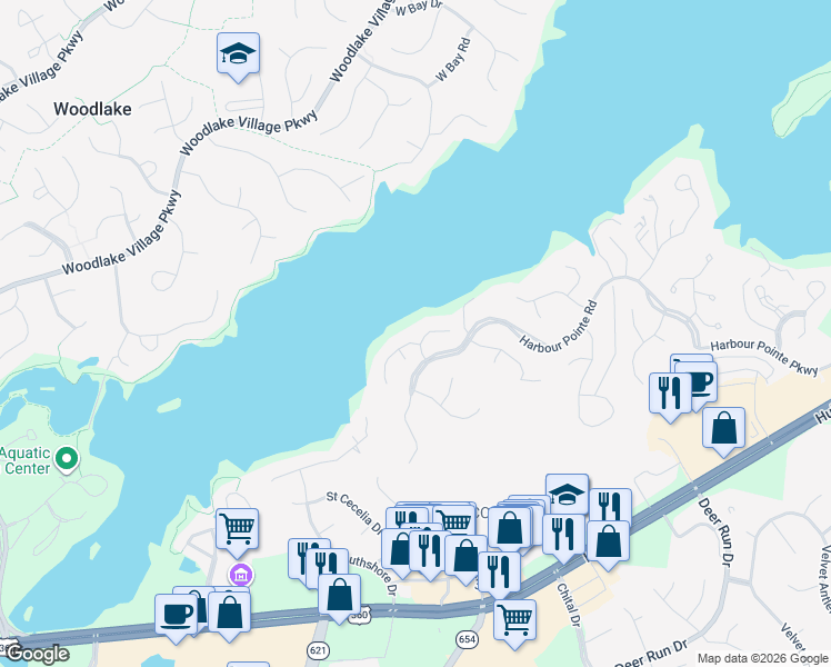 map of restaurants, bars, coffee shops, grocery stores, and more near 13916 Bayport Landing Road in Midlothian