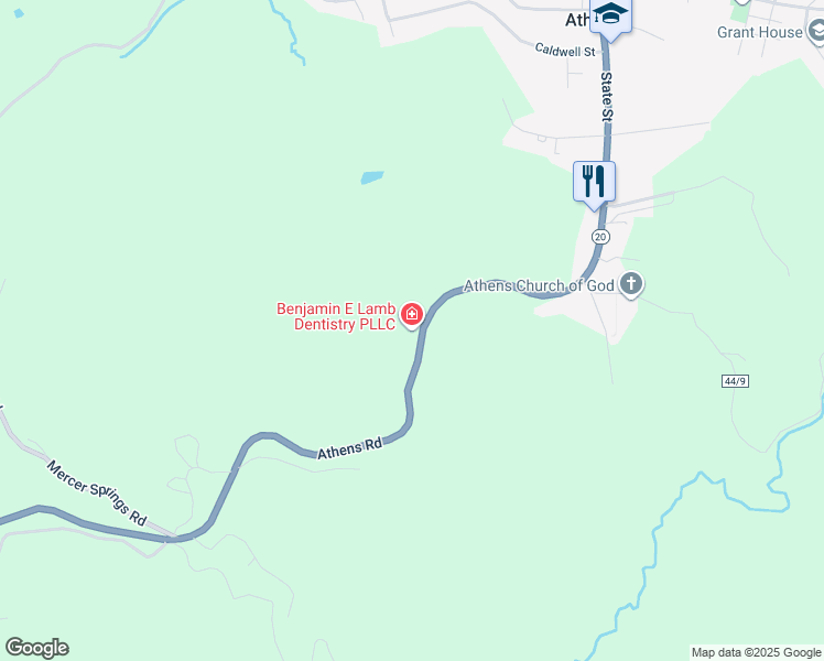 map of restaurants, bars, coffee shops, grocery stores, and more near 5233 Athens Road in Athens