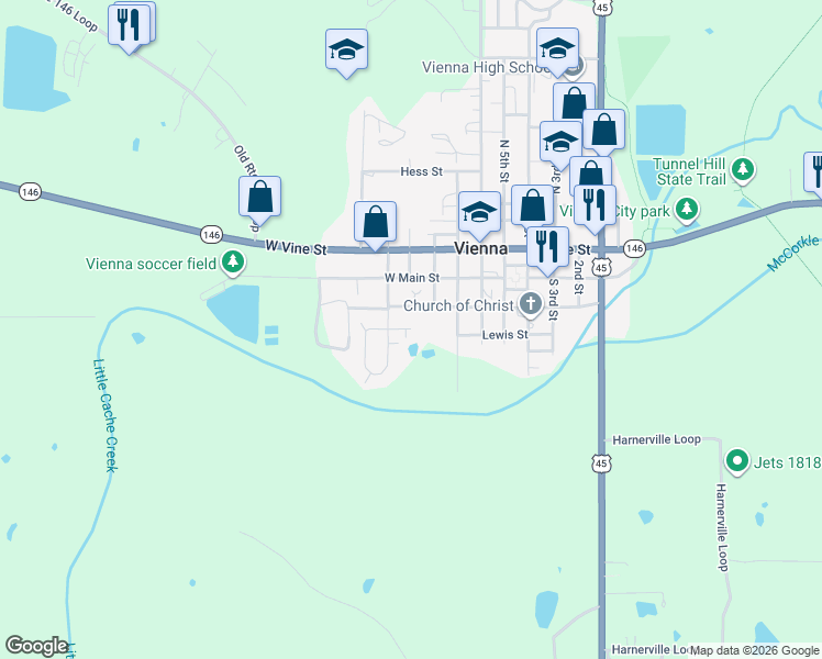 map of restaurants, bars, coffee shops, grocery stores, and more near 800 Mathis Street in Vienna