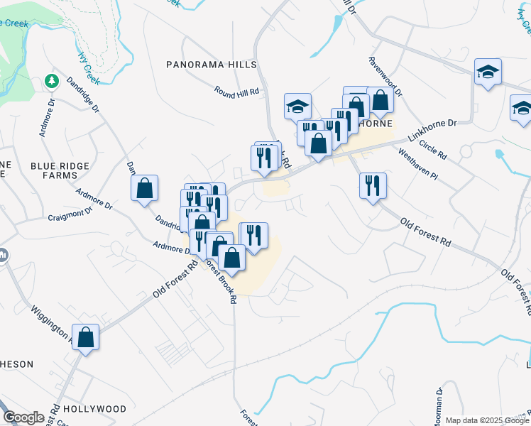 map of restaurants, bars, coffee shops, grocery stores, and more near 2911 Confederate Avenue in Lynchburg