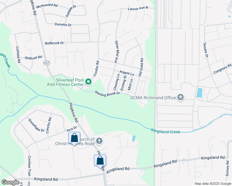 map of restaurants, bars, coffee shops, grocery stores, and more near 3606 Sterling Brook Drive in Richmond
