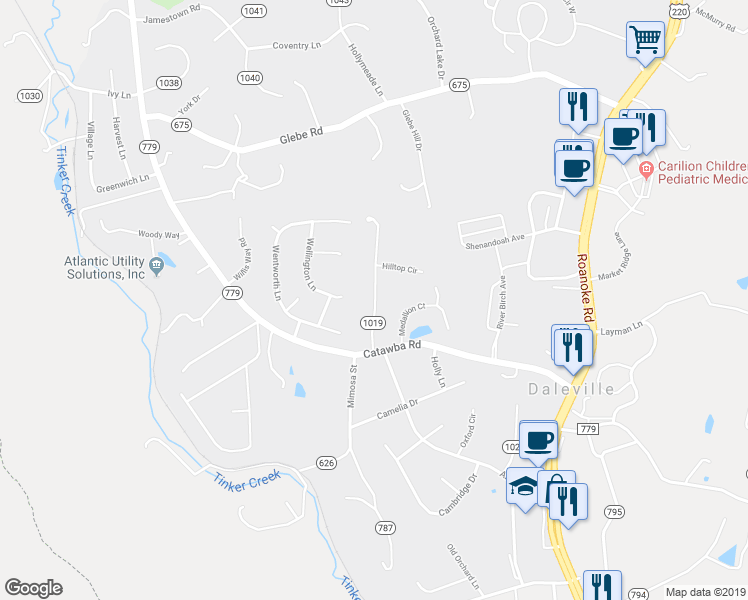 map of restaurants, bars, coffee shops, grocery stores, and more near 677 State Route 1019 in Daleville