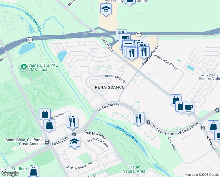 map of restaurants, bars, coffee shops, grocery stores, and more near in San Jose