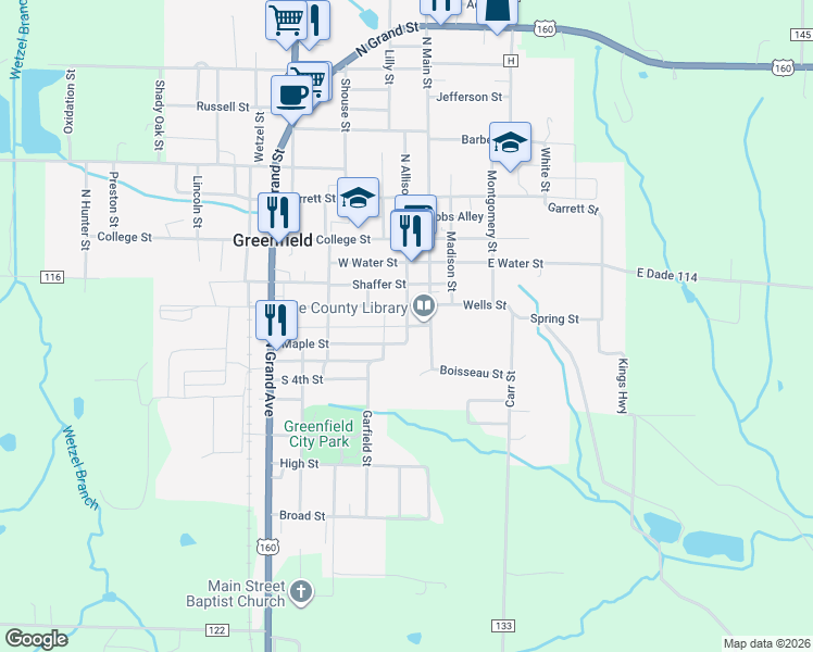 map of restaurants, bars, coffee shops, grocery stores, and more near 265 Allison Ave in Greenfield