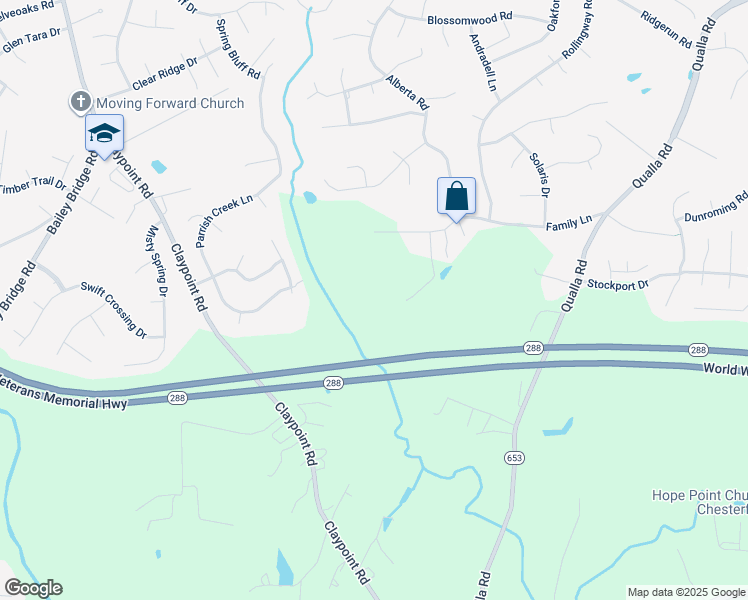map of restaurants, bars, coffee shops, grocery stores, and more near 10119 Family Lane in Chesterfield