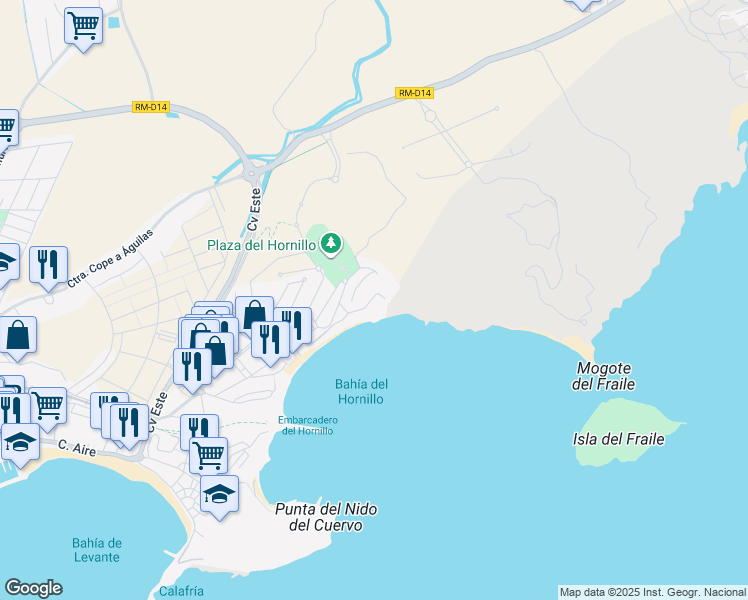 map of restaurants, bars, coffee shops, grocery stores, and more near 22 Calle Juan Goytisolo in Águilas