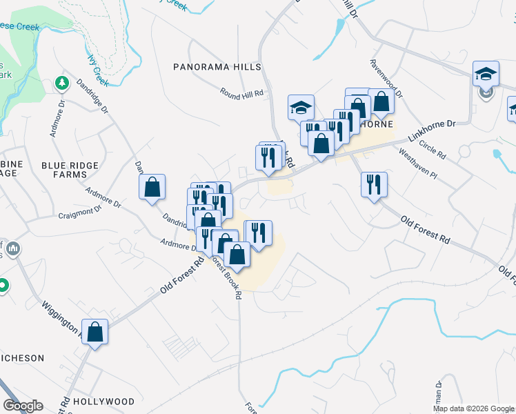 map of restaurants, bars, coffee shops, grocery stores, and more near 2911 Confederate Avenue in Lynchburg