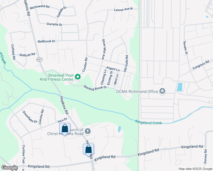 map of restaurants, bars, coffee shops, grocery stores, and more near 3500 Sterling Brook Drive in Chesterfield County