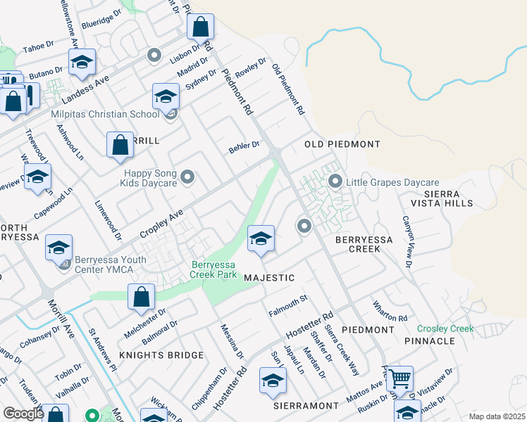 map of restaurants, bars, coffee shops, grocery stores, and more near 1965 Majestic Way in San Jose