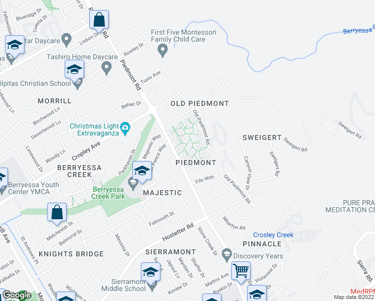 map of restaurants, bars, coffee shops, grocery stores, and more near 3437 Duchess Court in San Jose