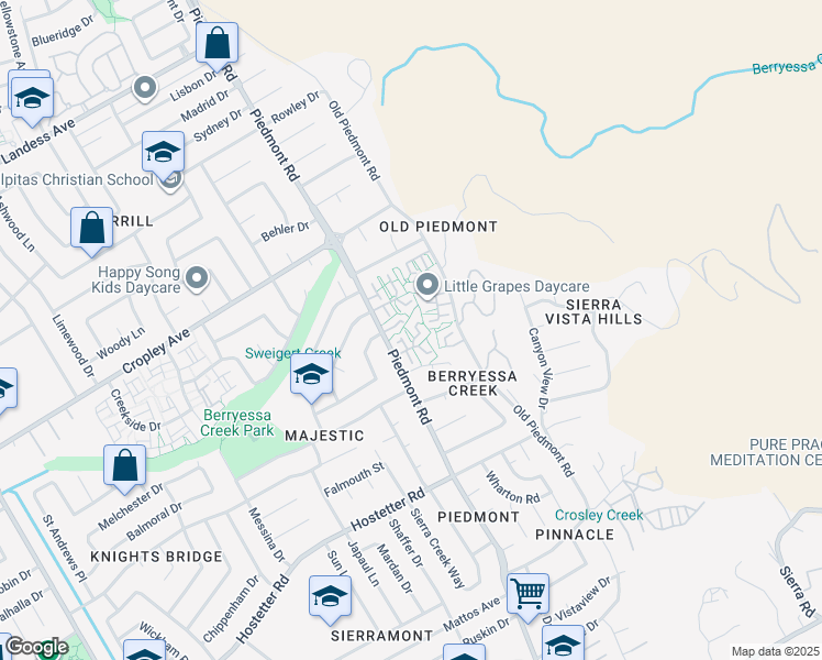 map of restaurants, bars, coffee shops, grocery stores, and more near 3437 Duchess Court in San Jose
