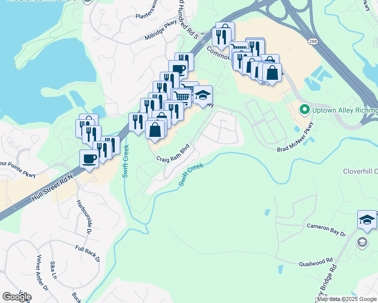 map of restaurants, bars, coffee shops, grocery stores, and more near 13308 Diamond Ridge Drive in Midlothian