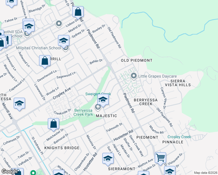 map of restaurants, bars, coffee shops, grocery stores, and more near 1965 Majestic Way in San Jose