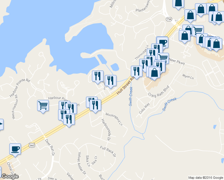 map of restaurants, bars, coffee shops, grocery stores, and more near 6081 Harbour Ln in Midlothian