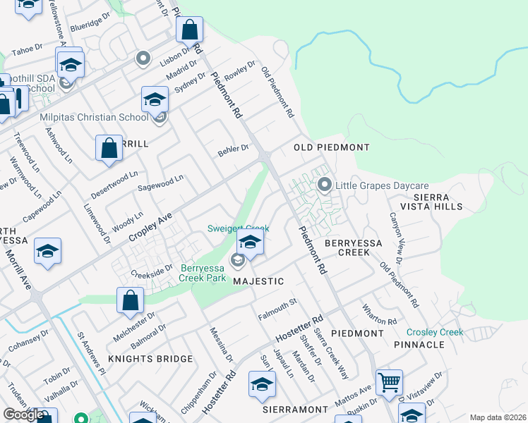 map of restaurants, bars, coffee shops, grocery stores, and more near 1965 Majestic Way in San Jose