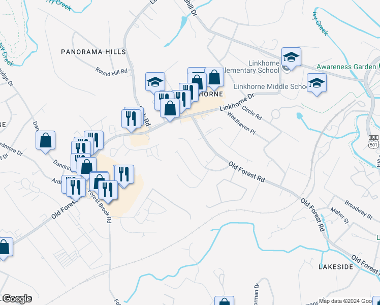 map of restaurants, bars, coffee shops, grocery stores, and more near 2729 Poindexter Street in Lynchburg