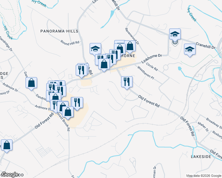 map of restaurants, bars, coffee shops, grocery stores, and more near 174 Robinia Road in Lynchburg