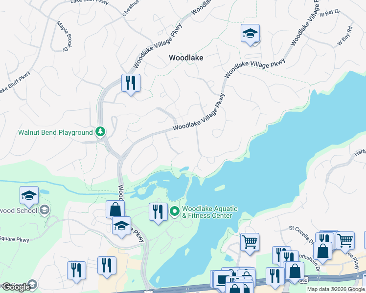 map of restaurants, bars, coffee shops, grocery stores, and more near 14601 Duck Cove Place in Midlothian