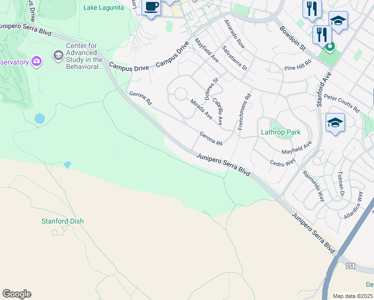 map of restaurants, bars, coffee shops, grocery stores, and more near in Palo Alto