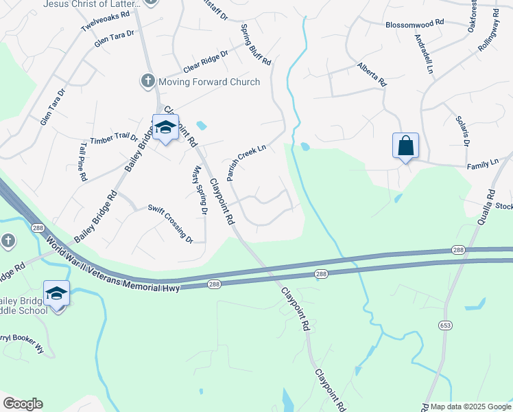 map of restaurants, bars, coffee shops, grocery stores, and more near 11537 Clay Ridge Drive in Midlothian