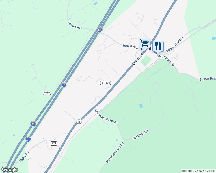 map of restaurants, bars, coffee shops, grocery stores, and more near 4941 Lee Highway in Troutville