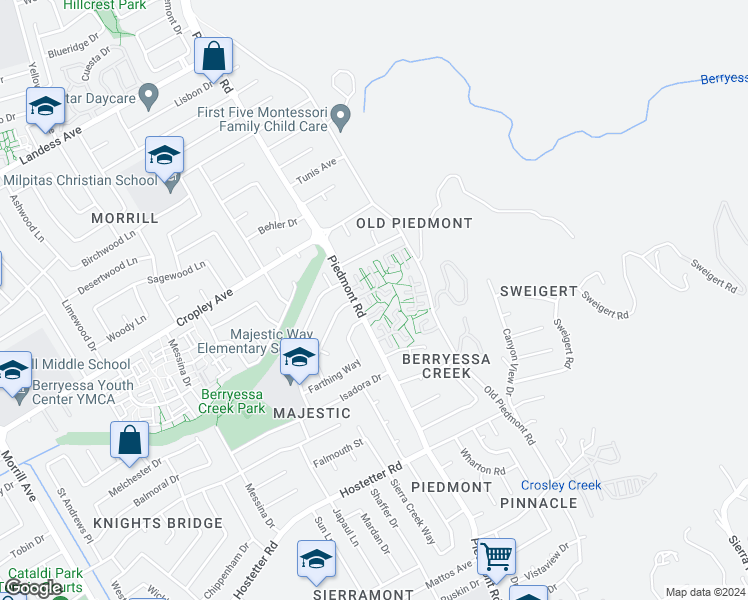 map of restaurants, bars, coffee shops, grocery stores, and more near 1894 Shilling Court in San Jose