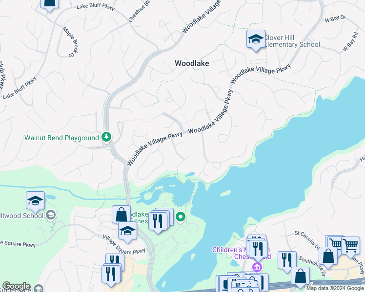 map of restaurants, bars, coffee shops, grocery stores, and more near 14607 Duck Cove Court in Midlothian