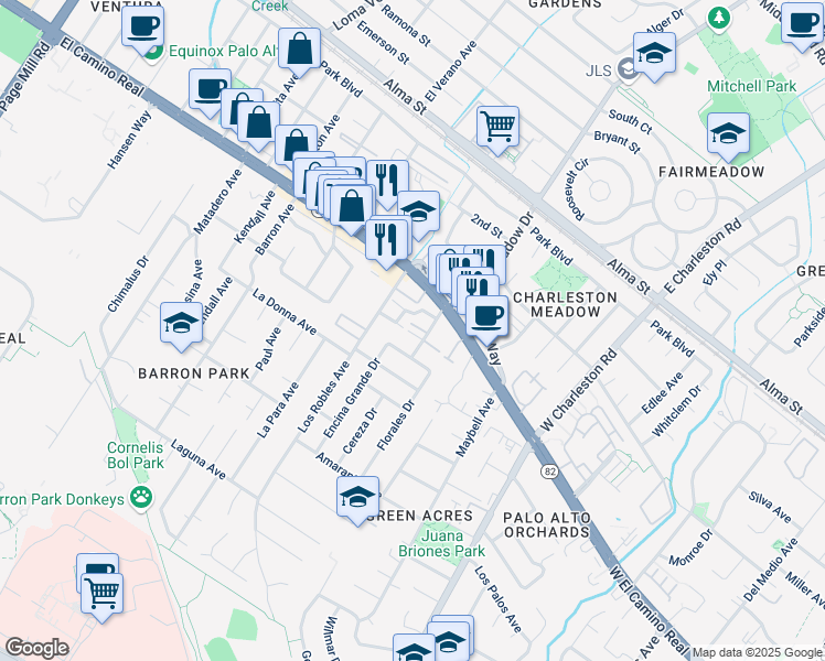 map of restaurants, bars, coffee shops, grocery stores, and more near 4018 Villa Vista in Palo Alto