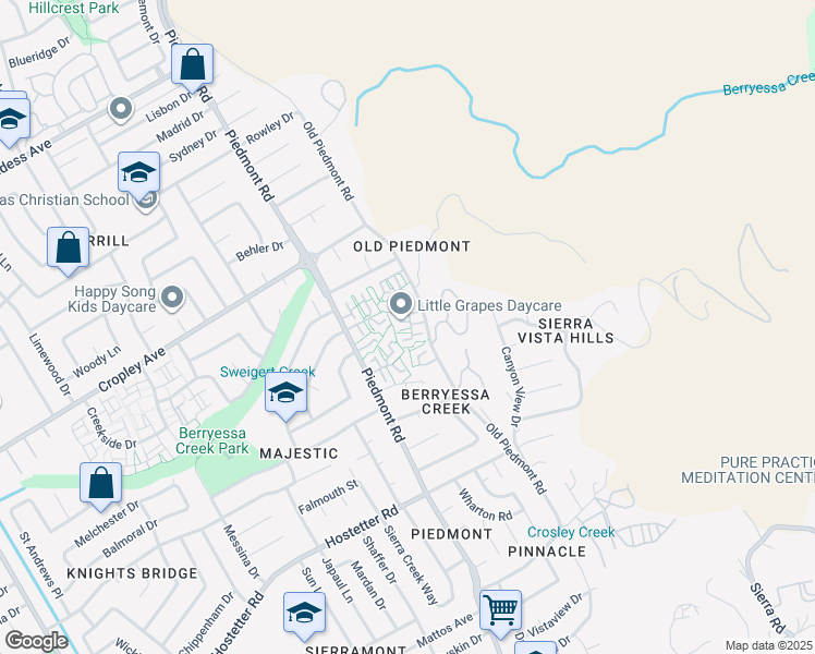 map of restaurants, bars, coffee shops, grocery stores, and more near 3488 Prince Philip Court in San Jose