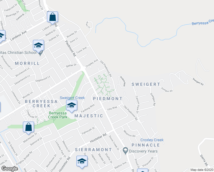 map of restaurants, bars, coffee shops, grocery stores, and more near 3488 Prince Philip Court in San Jose