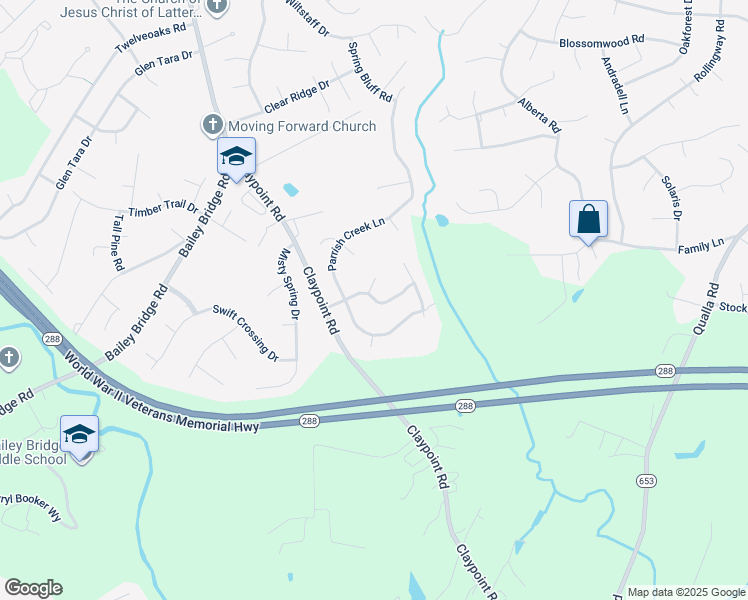 map of restaurants, bars, coffee shops, grocery stores, and more near Clay Ridge Drive in Chesterfield