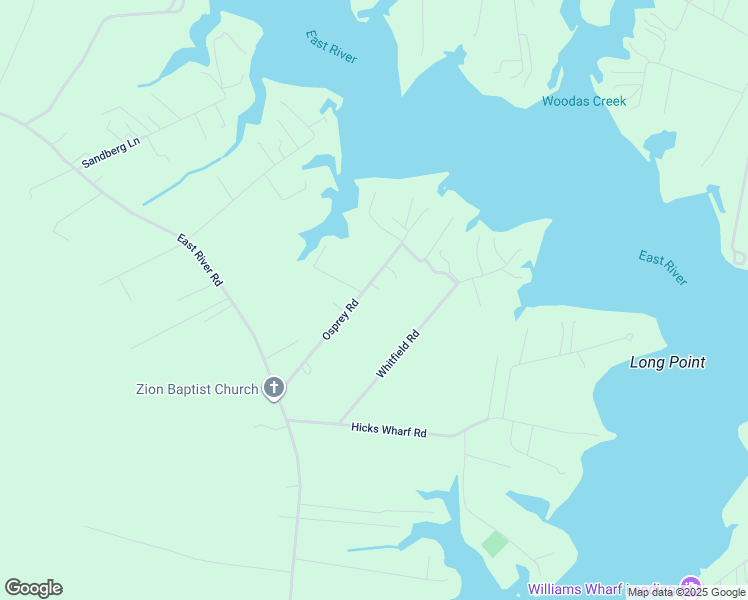 map of restaurants, bars, coffee shops, grocery stores, and more near 316 Osprey Road in Cardinal