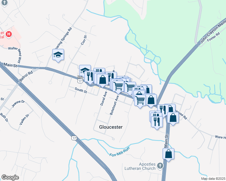 map of restaurants, bars, coffee shops, grocery stores, and more near in Gloucester