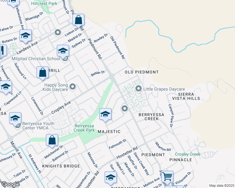 map of restaurants, bars, coffee shops, grocery stores, and more near 1928 Piedmont Road in San Jose