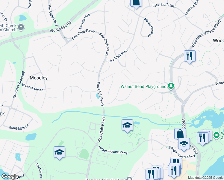 map of restaurants, bars, coffee shops, grocery stores, and more near 6025 Fox Grove Place in Midlothian